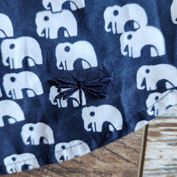 Talbots Elephant Printed Button-Up Tunic Shirt Long Sleeve Navy White - Picture 8 of 9